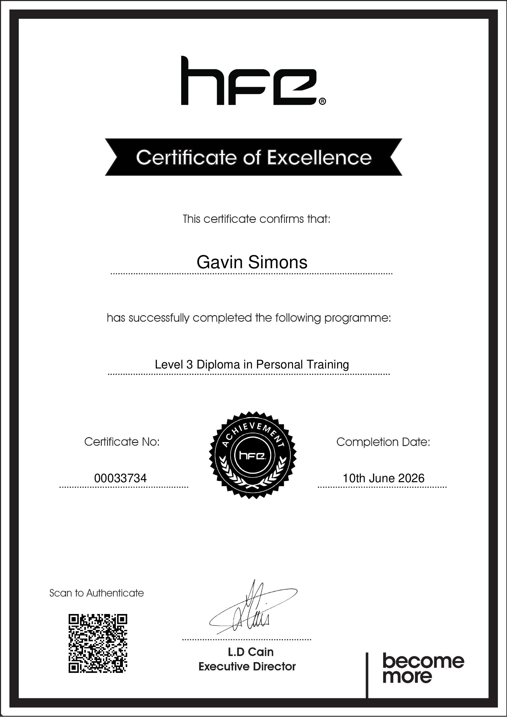 Gavin Simons Level 3 Diploma in Exercise Referral